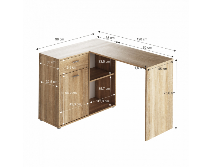 Rohový PC stolík Kalimero - dub sonoma
