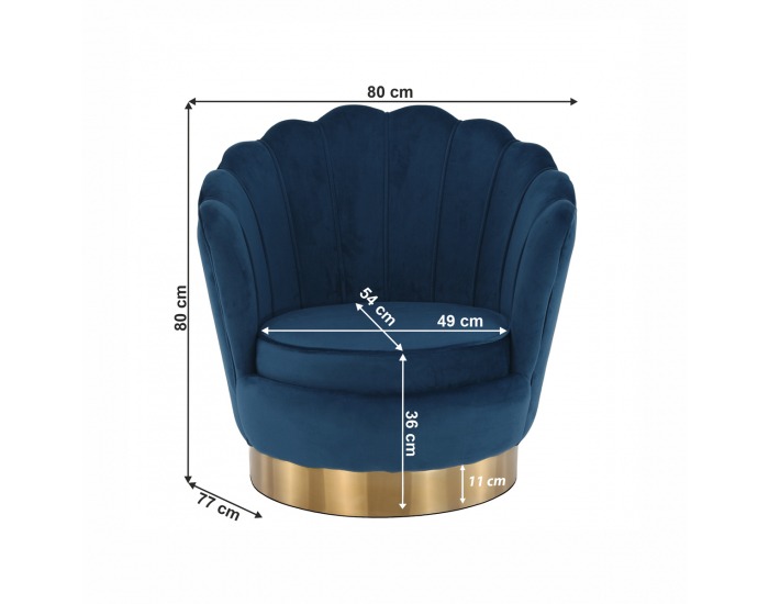 Dizajnové otočné kreslo Rolio - modrá (Velvet ) / zlatá