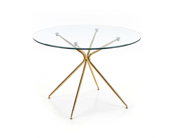 Okrúhly sklenený jedálenský stôl Rondo - priehľadná / zlatá