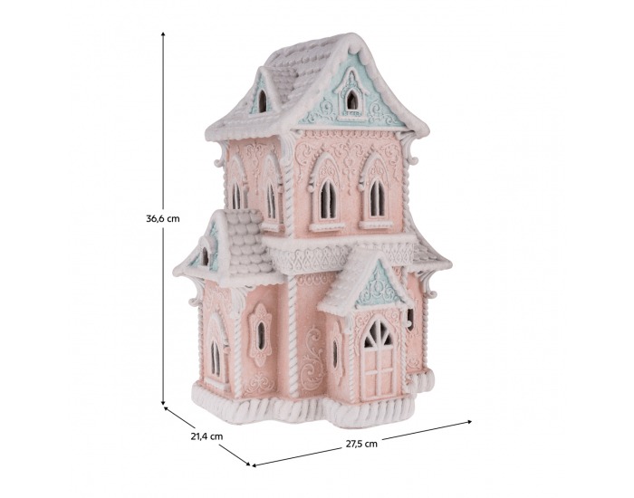 Svietiaci vianočný domček Roska - ružová / modrá / biela
