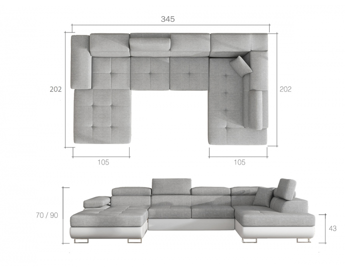 Rohová sedačka U s rozkladom Rossano U P - sivá (Sawana 05) / biela (Soft 17)