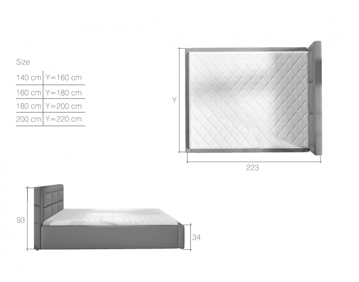 Čalúnená manželská posteľ s roštom Rovigo UP 200 - tmavosivá