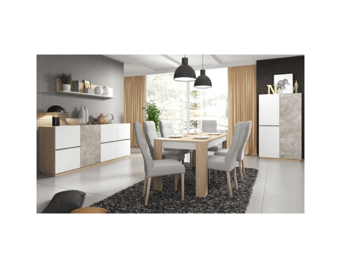 Rozkladací jedálenský stôl Laguna 140/180 - dub jantár / biely mat / betón