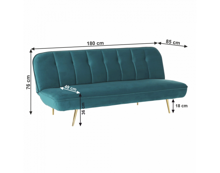 Rozkladacia pohovka Rodana - petrolejová / zlatá