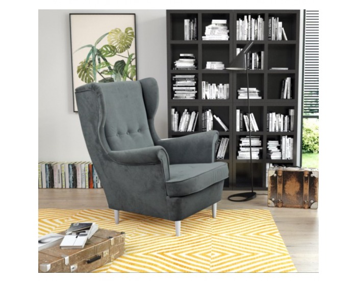 Kreslo (ušiak) Rufino - svetlosivá / biela