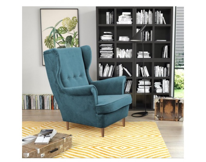 Kreslo (ušiak) Rufino - petrolejová / buk