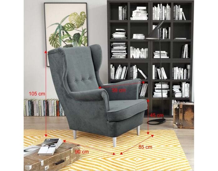 Kreslo (ušiak) Rufino - svetlosivá / biela