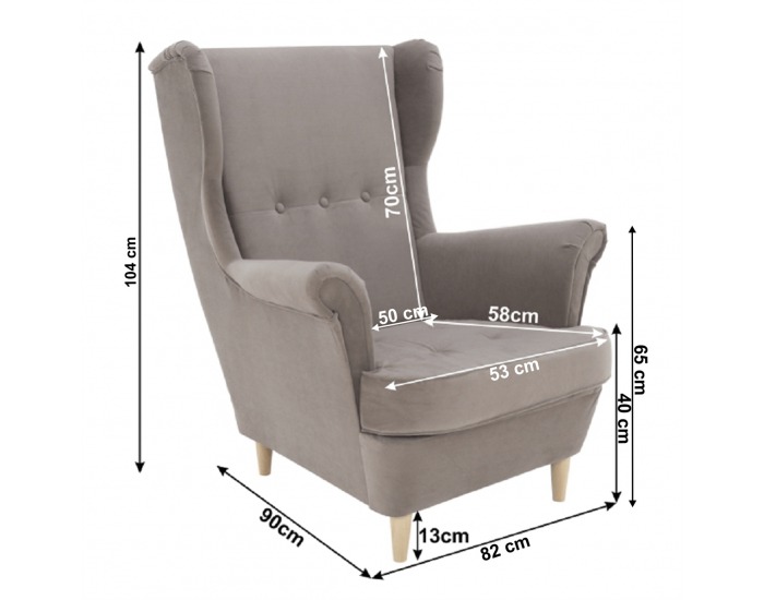 Kreslo (ušiak) Rufino New - béžovosivá / buk