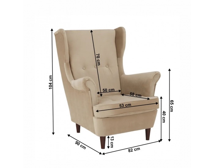 Kreslo (ušiak) Rufino New - béžovozlatá / orech