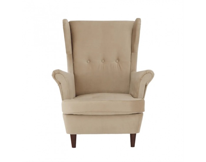 Kreslo (ušiak) Rufino New - béžovozlatá / orech