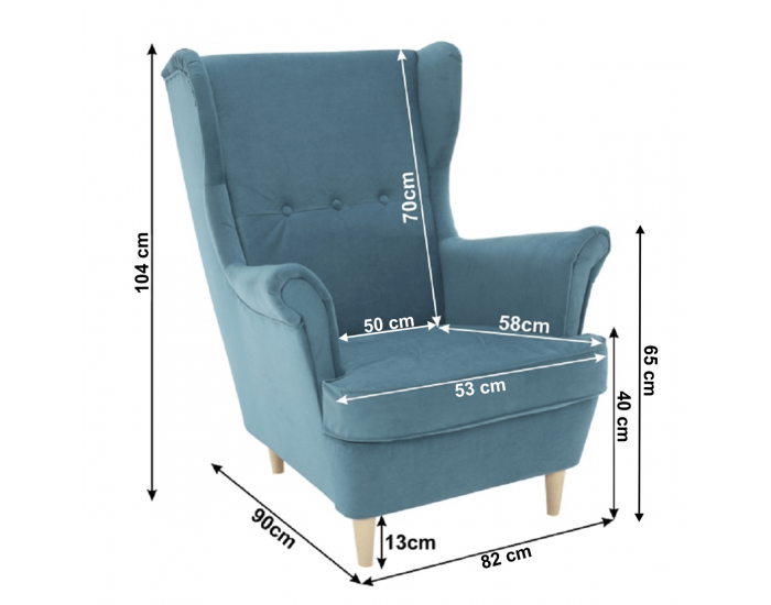 Kreslo (ušiak) Rufino New - petrolejová / buk