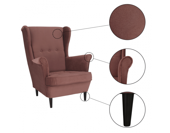 Kreslo (ušiak) Rufino New - staroružová / orech