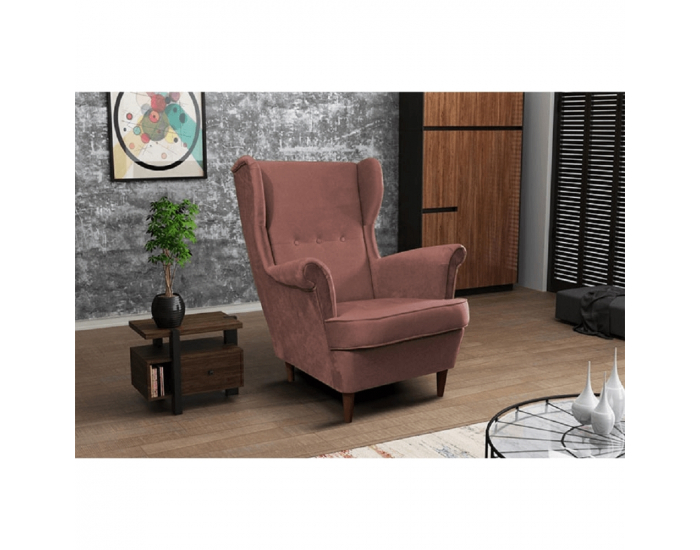 Kreslo (ušiak) Rufino New - staroružová / orech