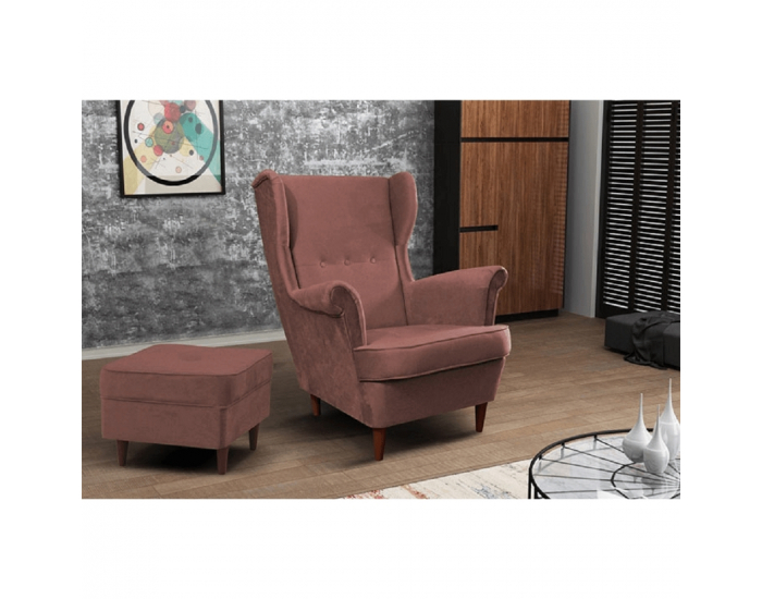 Kreslo (ušiak) Rufino New - staroružová / orech