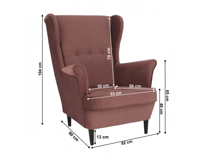 Kreslo (ušiak) Rufino New - staroružová / orech