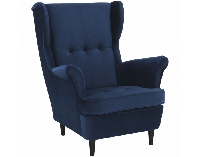 Kreslo (ušiak) Rufino New - tmavomodrá / orech