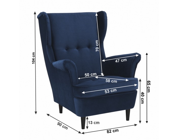 Kreslo (ušiak) Rufino New - tmavomodrá / orech