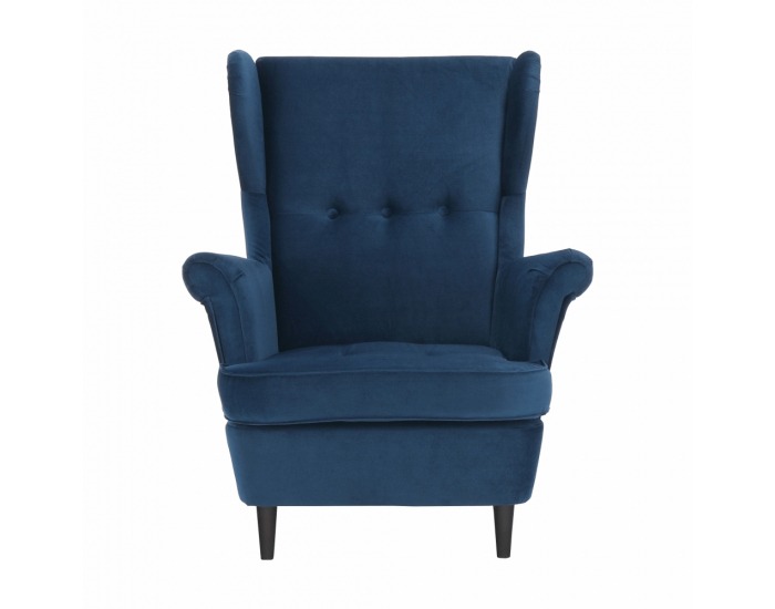 Kreslo (ušiak) Rufino New - tmavomodrá / orech