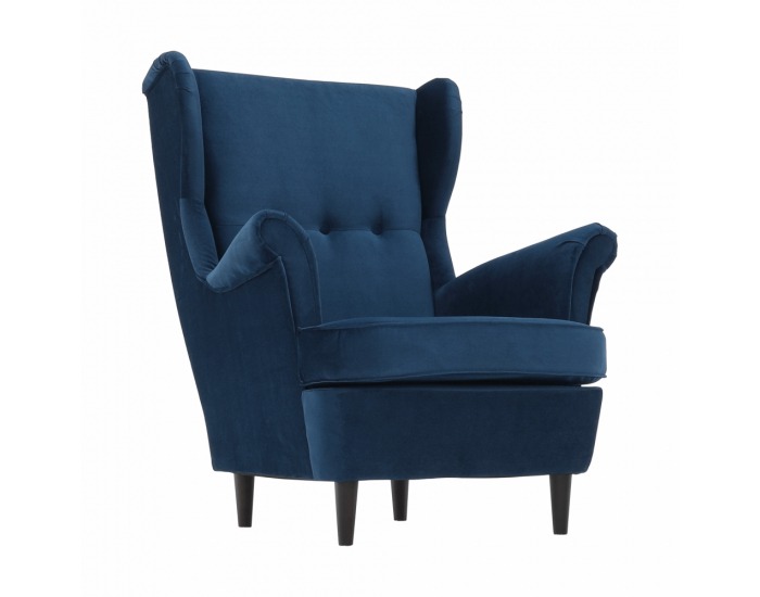 Kreslo (ušiak) Rufino New - tmavomodrá / orech