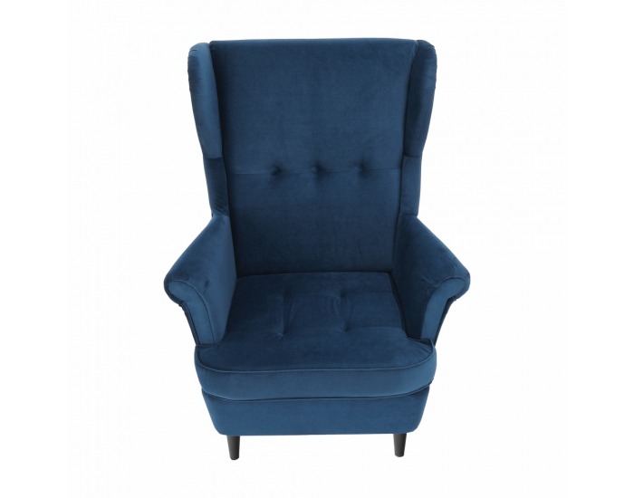 Kreslo (ušiak) Rufino New - tmavomodrá / orech