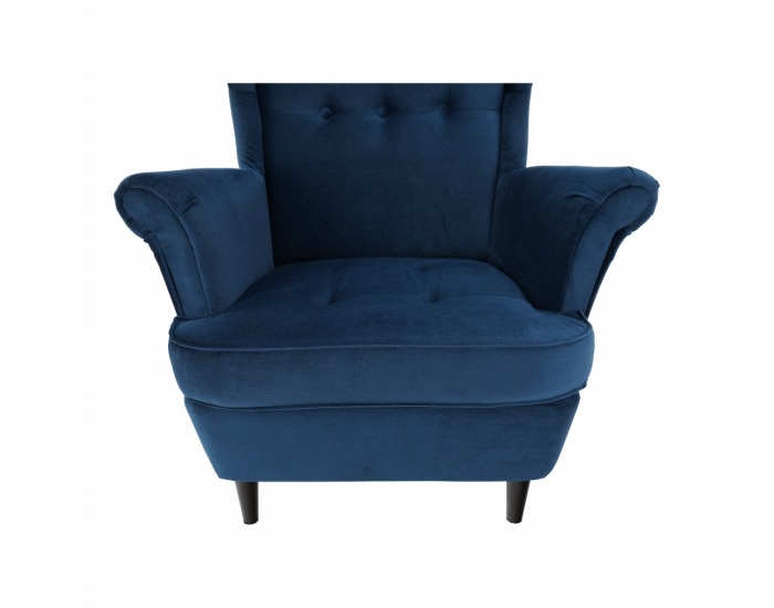 Kreslo (ušiak) Rufino New - tmavomodrá / orech