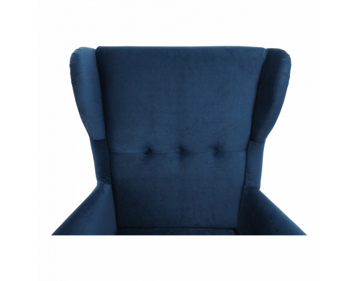 Kreslo (ušiak) Rufino New - tmavomodrá / orech
