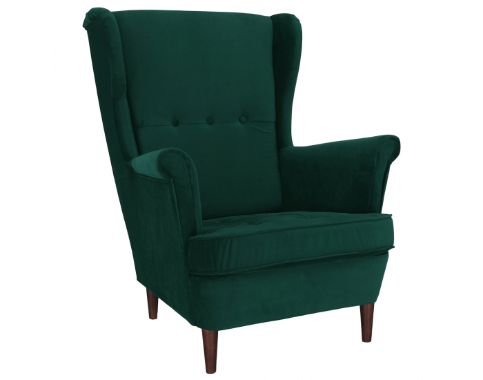 Kreslo (ušiak) Rufino New - tmavozelená / orech