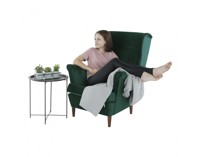 Kreslo (ušiak) Rufino New - tmavozelená / orech