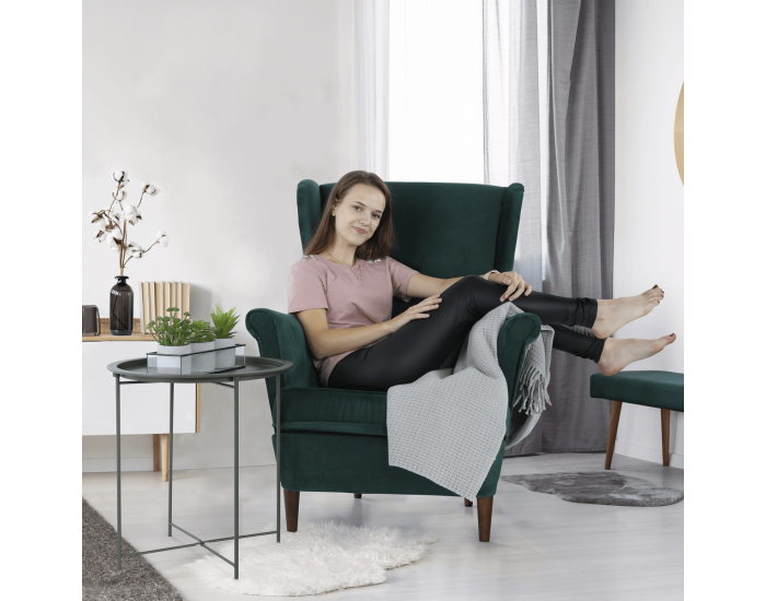 Kreslo (ušiak) Rufino New - tmavozelená / orech