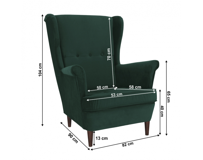 Kreslo (ušiak) Rufino New - tmavozelená / orech