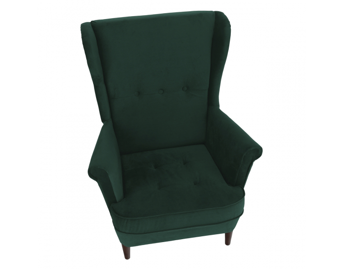 Kreslo (ušiak) Rufino New - tmavozelená / orech