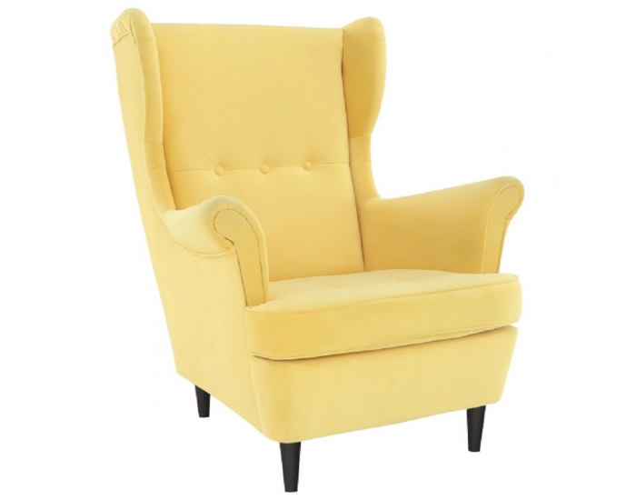 Kreslo (ušiak) Rufino New - žltá / wenge