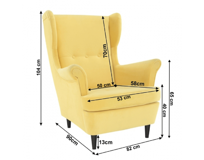 Kreslo (ušiak) Rufino New - žltá / wenge