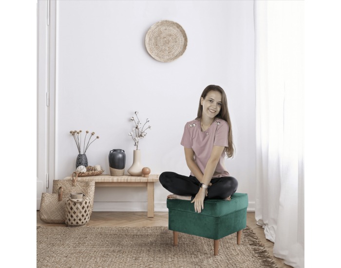 Taburetka Rufino New - tmavozelená / orech