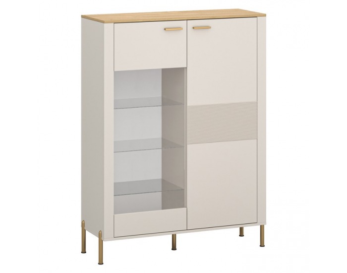 Nízka vitrína Runol 1D1W - kašmír / dub kamenný