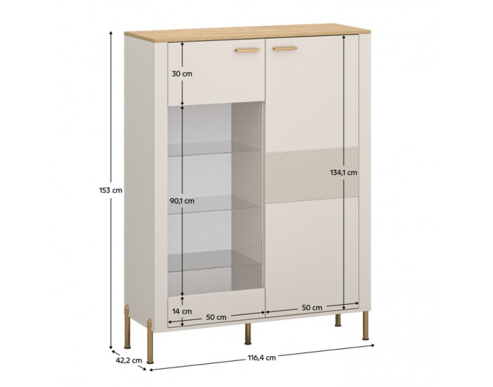 Nízka vitrína Runol 1D1W - kašmír / dub kamenný