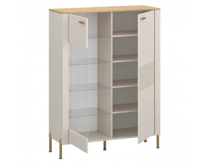 Nízka vitrína Runol 1D1W - kašmír / dub kamenný