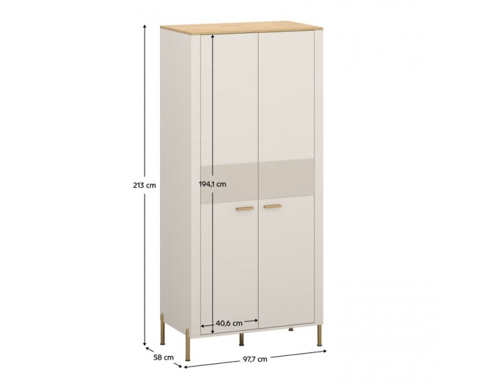 Dvojdverová šatníková skriňa Runol 2D - kašmír / dub kamenný