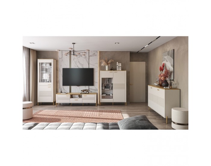 TV stolík Runol 2D1S - kašmír / dub kamenný