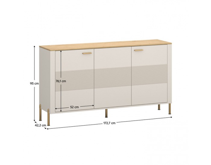 Trojdverová komoda Runol 3D - kašmír / dub kamenný