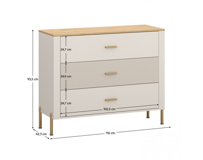 Zásuvková komoda Runol 3S - kašmír / dub kamenný