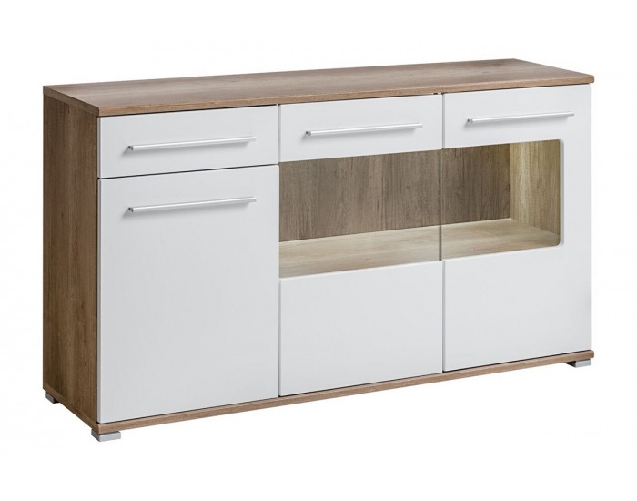 Komoda s osvetlením Saala - dub monument / biely lesk