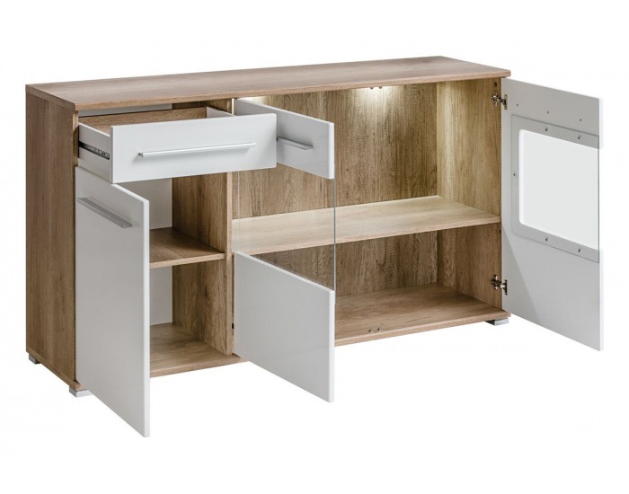 Komoda s osvetlením Saala - dub monument / biely lesk