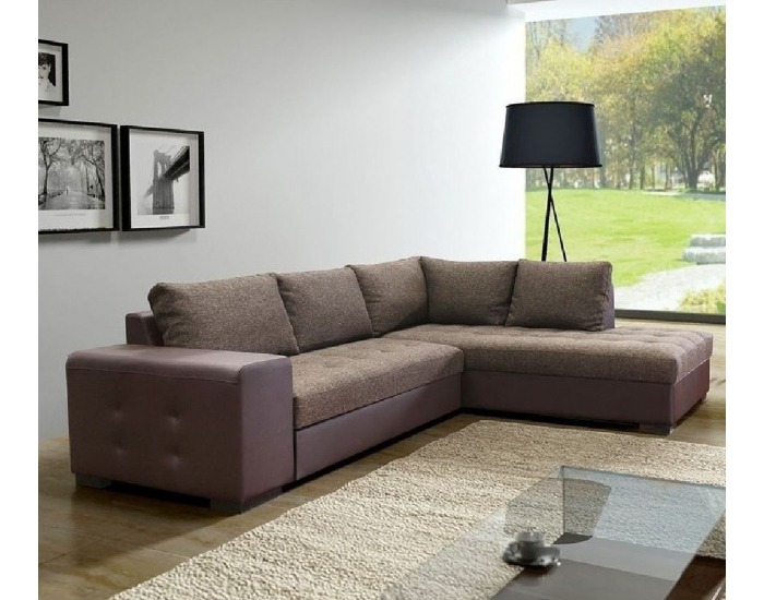 Rohová sedačka s rozkladom a úložným priestorom Linero P - cayenne 1113 ekokoža / manchatan 4 šenil