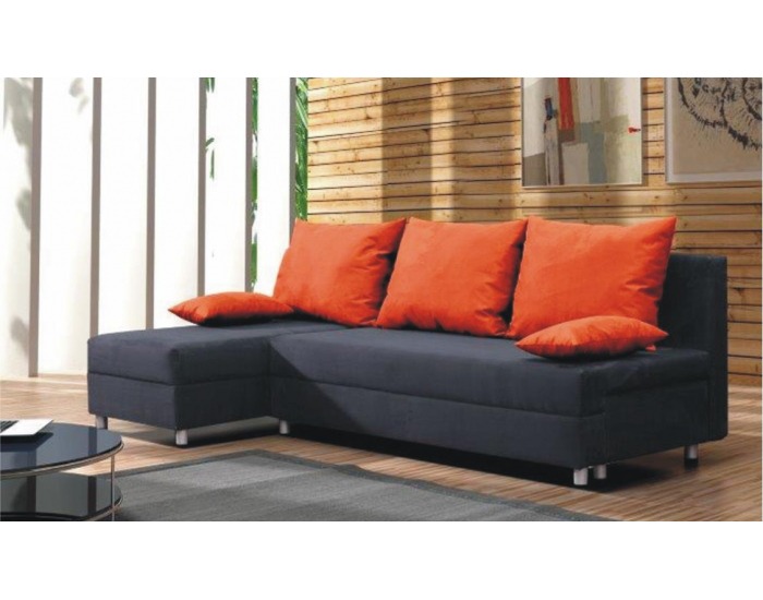 Rohová sedačka s rozkladom a úložným priestorom Markus L/P - čierna / vankúše 2062