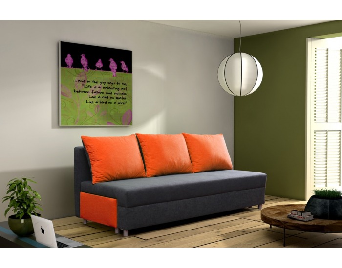 Rozkladacia pohovka s úložným priestorom Rita - šedá / oranžová