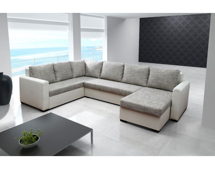 Rohová sedačka U s rozkladom a úložným priestorom Viola L - cayenne 1111 ekokoža / artemis 18 šenil