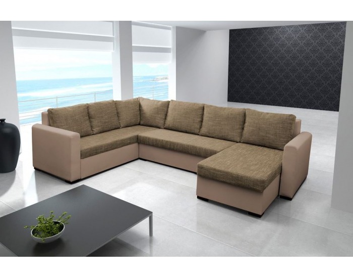 Rohová sedačka U s rozkladom a úložným priestorom Viola L - cayenne 1112 ekokoža / artemis 5 šenil