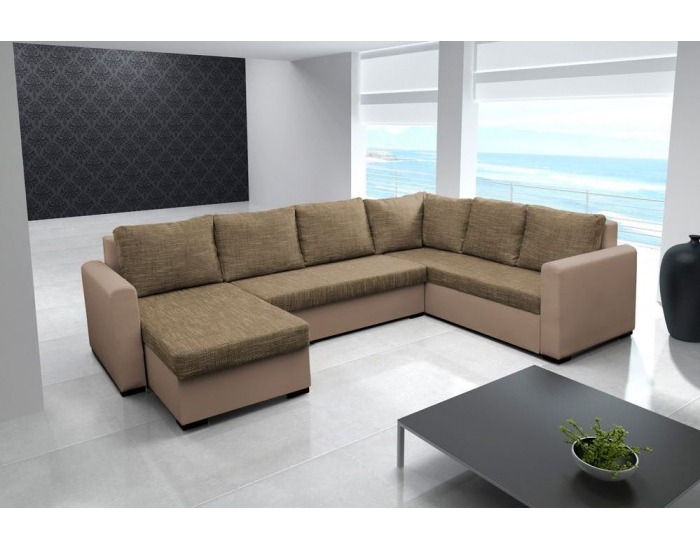 Rohová sedačka U s rozkladom a úložným priestorom Viola P - cayenne 1112 ekokoža / artemis 5 šenil