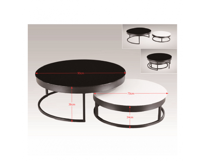 Kovový konferenčný stolík (2 ks) Sagar - čierna / biela